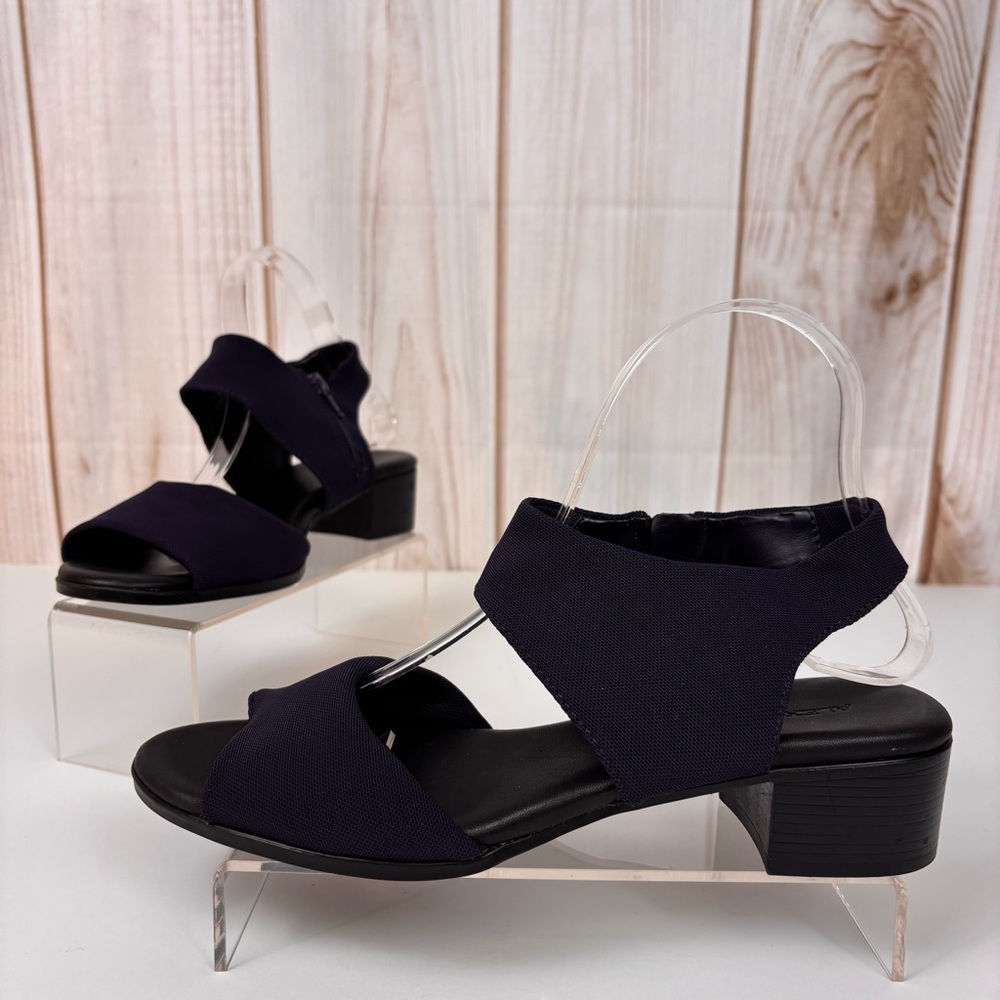 Alex Marie Low Heel Chunky Fabric Ankle Strappy Comfort Casual Sandals Navy 8
